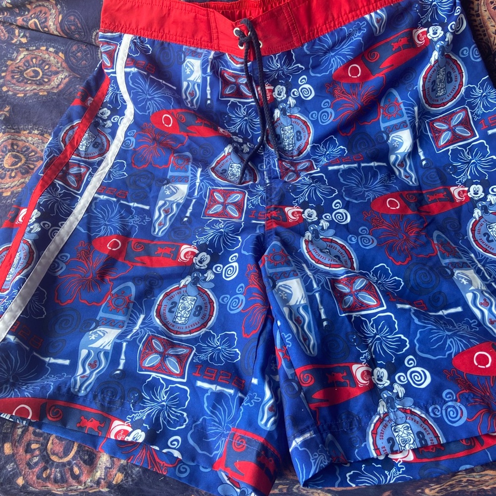 Disney Red and Blue Patterned Swim Trunks